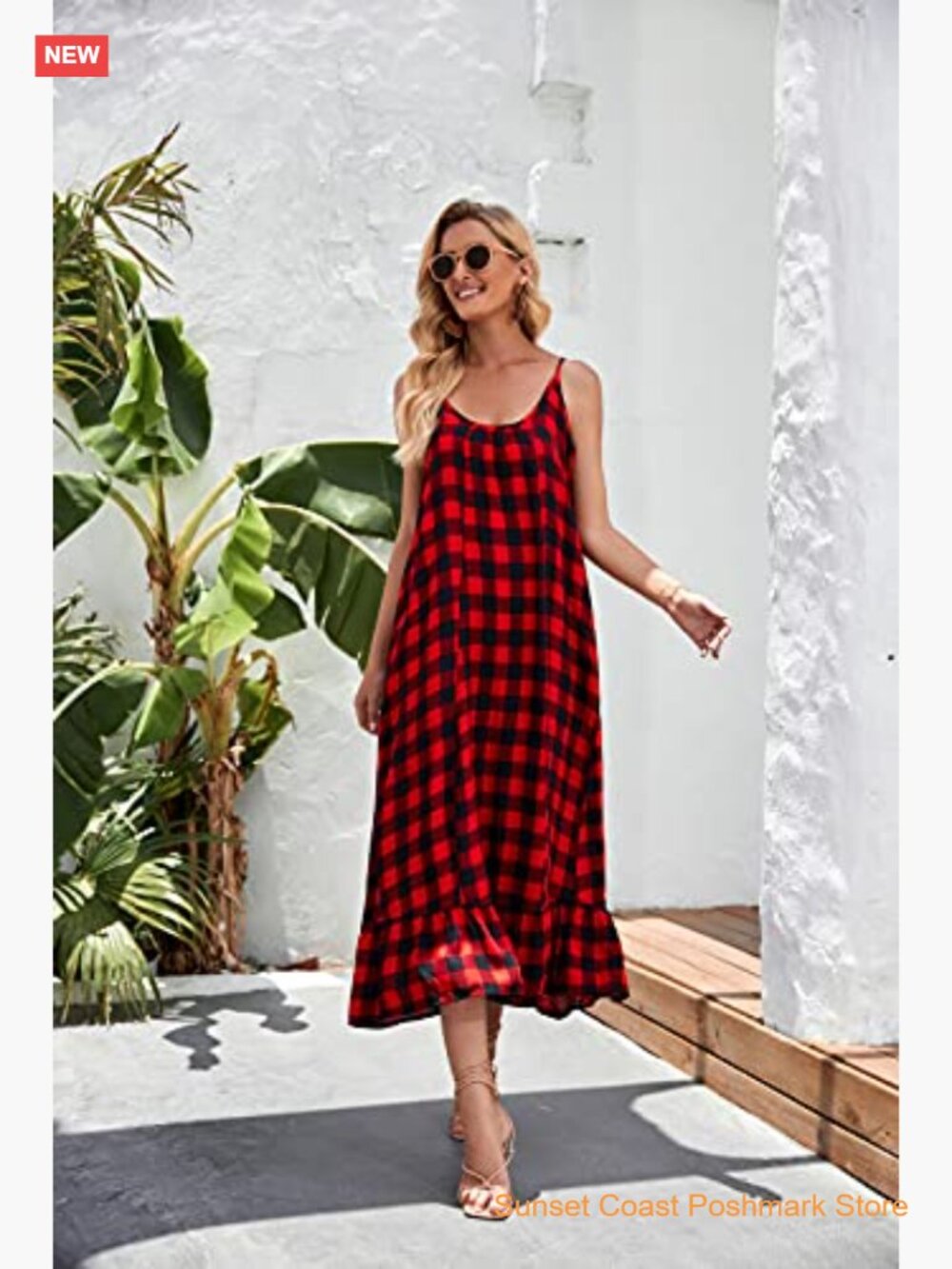 V Neck Floral Maxi Dress Boho Spaghetti Strap Adjustable with Pockets - Picture 2 of 6